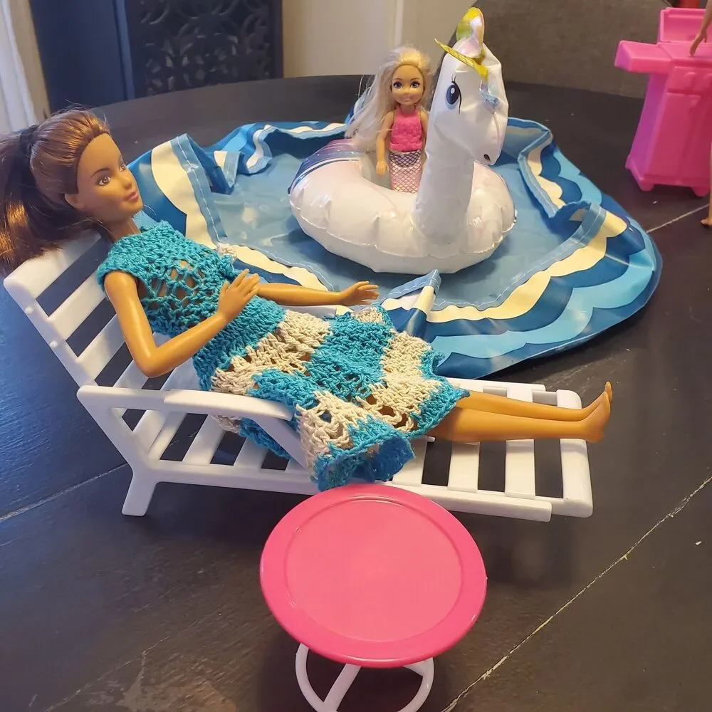 Vintage Barbie Pool Party Set Table Chairs BBQ Lounger Pool Floaties *No Dolls